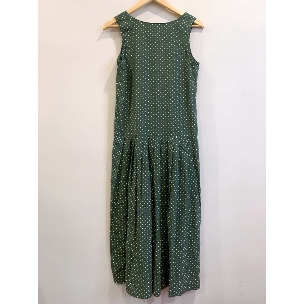 Vintage 90s San Francisco Polka Dot Button Front Drop Waist Midi Dress - Picture 3 of 8